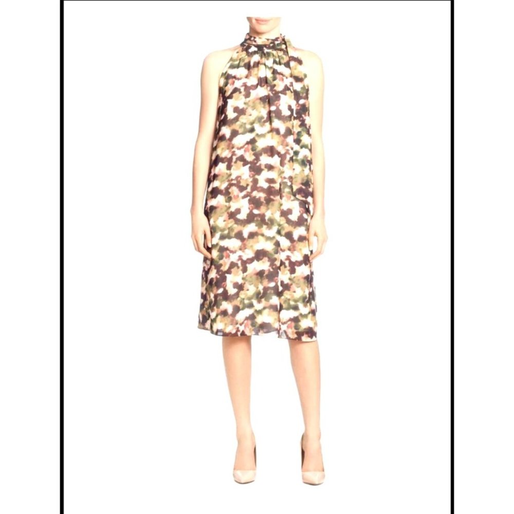 T TAHARI NWT Size 12 Zippered Side Neck Tie Lined Sleeveless Mock Neck D…